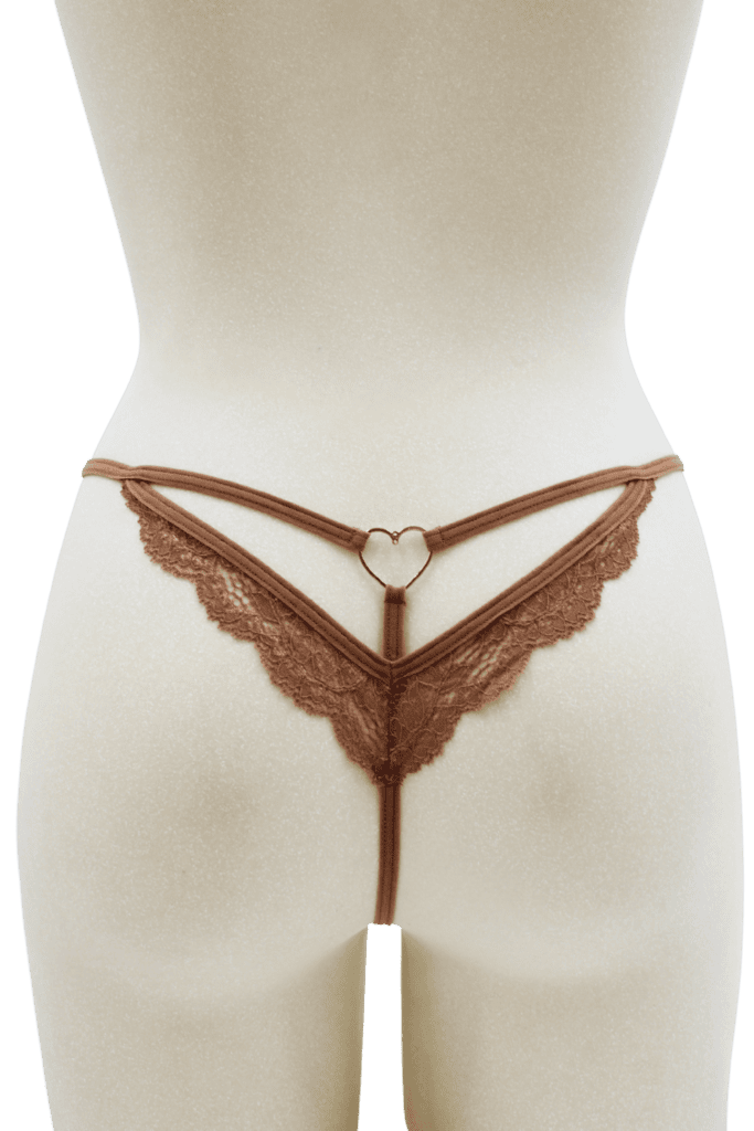 String Taupe En Dentelle Avec Bijou